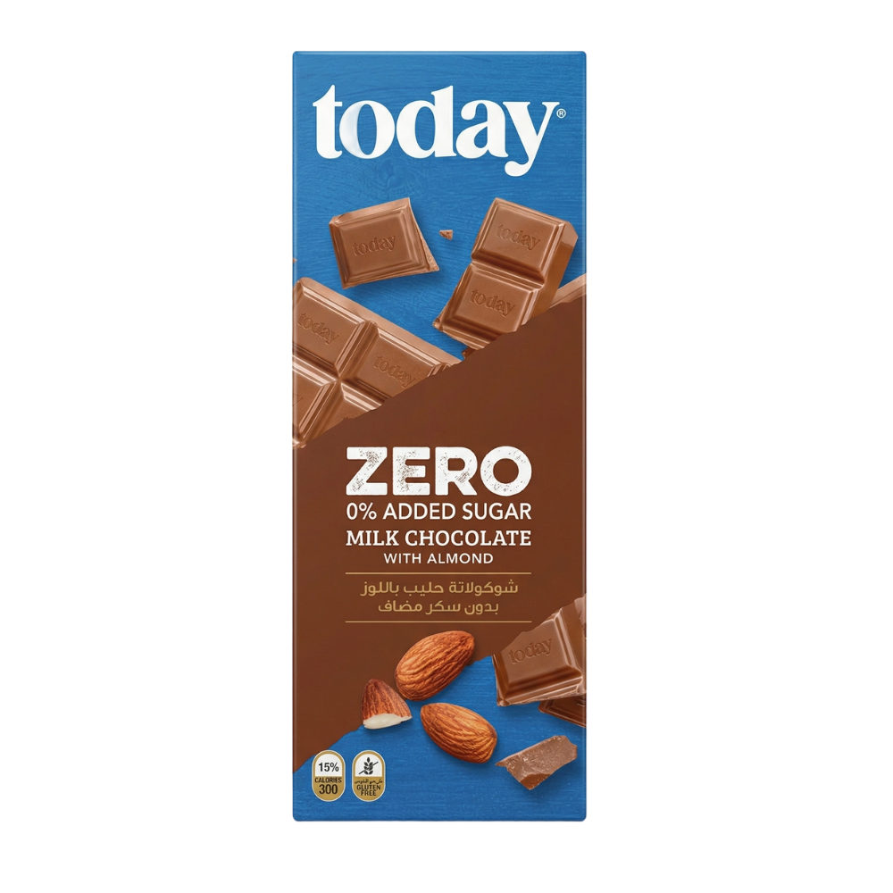 توداي لوح شوكولاتة حليب باللوز بدون سكر مضاف – 60 جرام