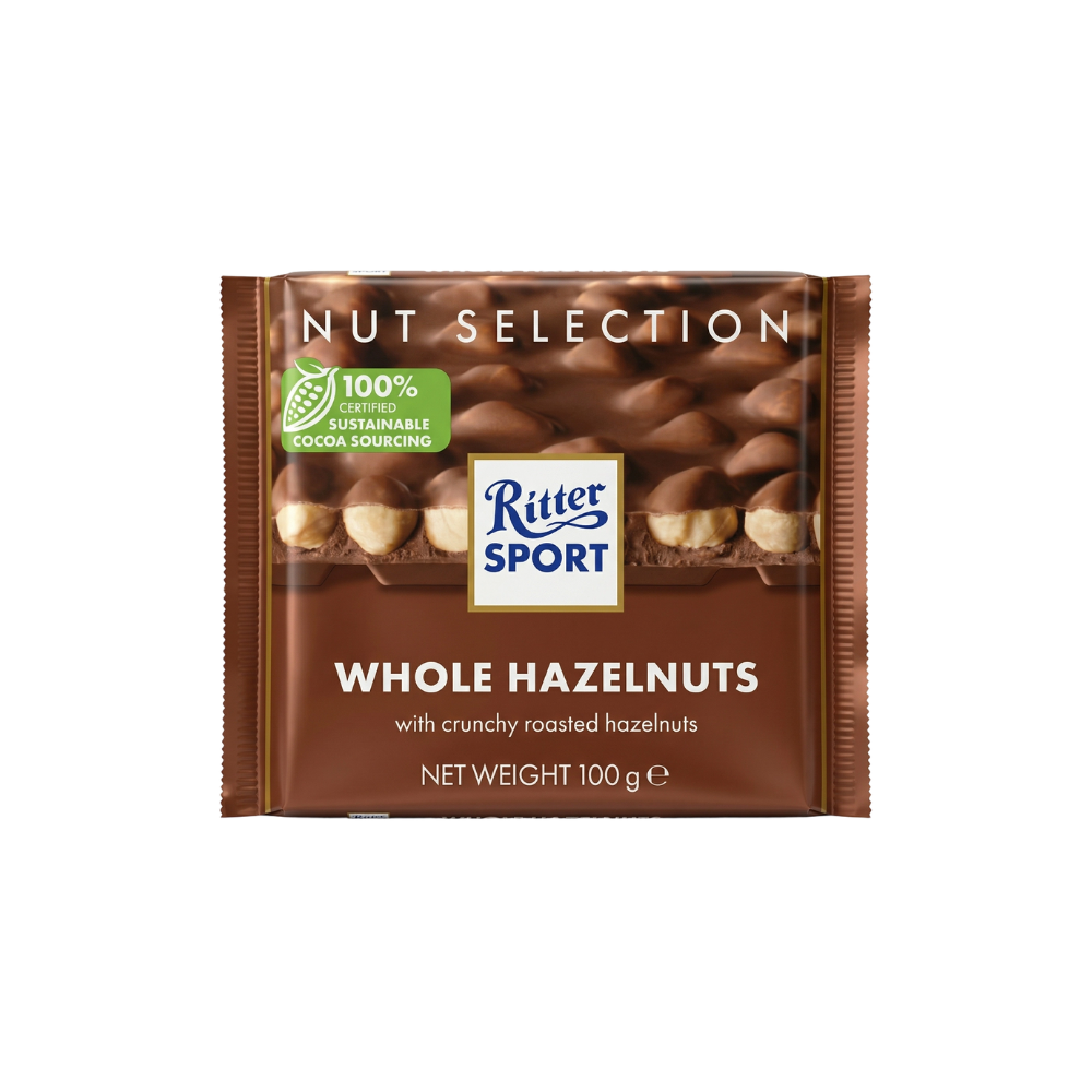 ريتر سبورت لوح شوكولاتة الحليب مع البندق كامل – 100 جرام