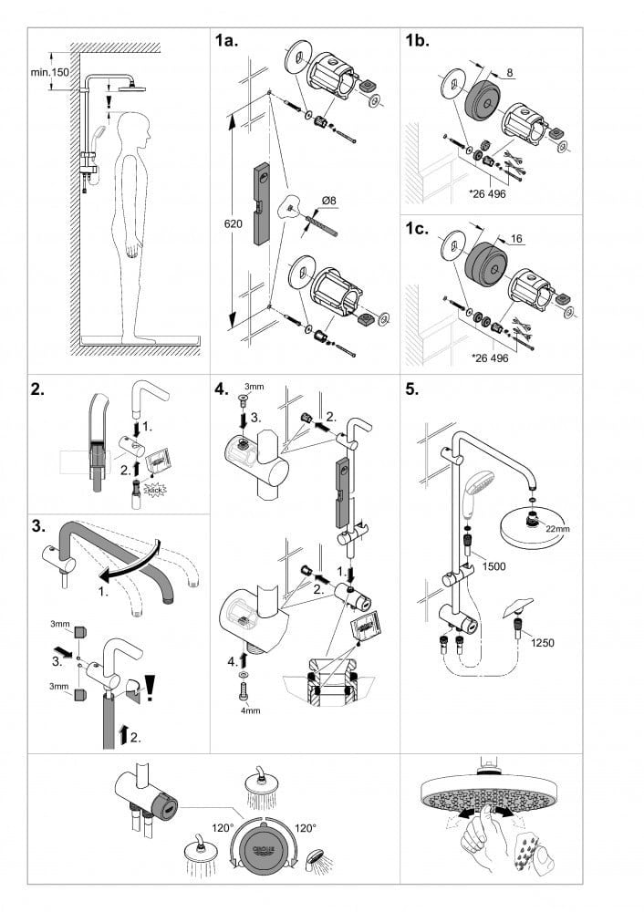 مسطرة عامود دش طاسة مع سماعة جروهي GROHE