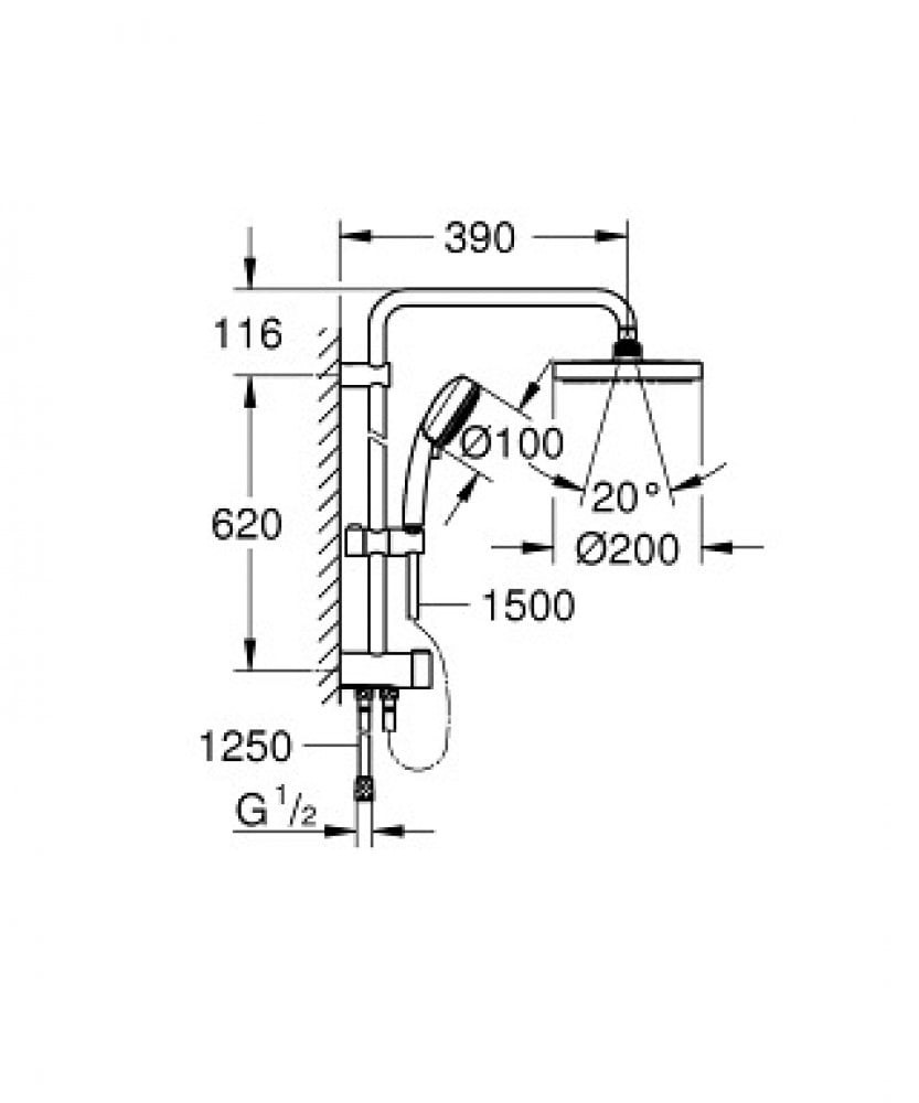 مسطرة عامود دش طاسة مع سماعة جروهي GROHE