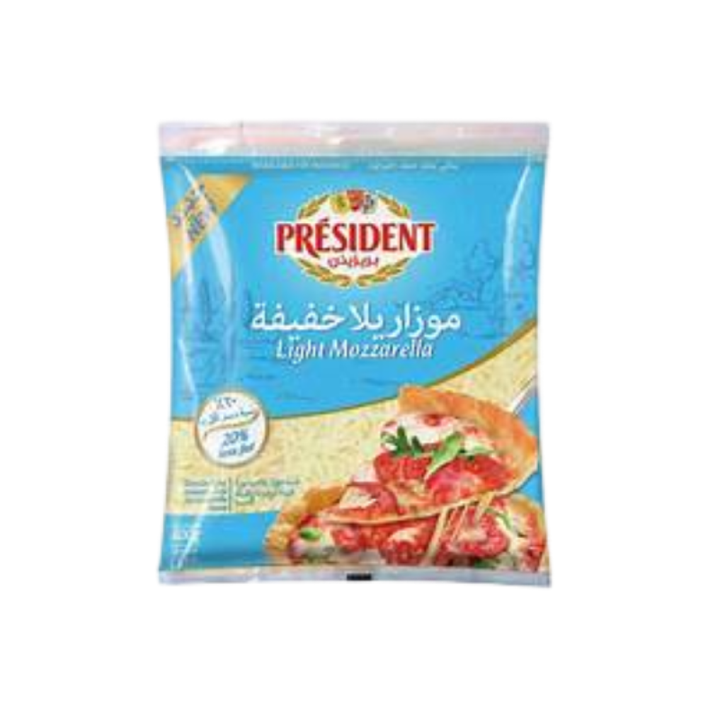 بريزيدن جبنة موزريلا لايت مبشور(400غ)