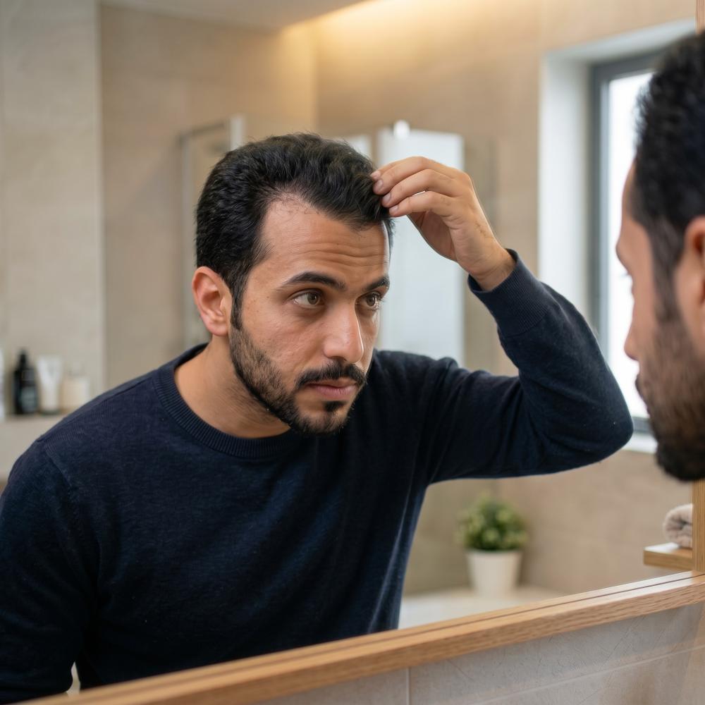 رجل يعاني من الصنادح وتراجع بسيط في مقدمة الشعر
