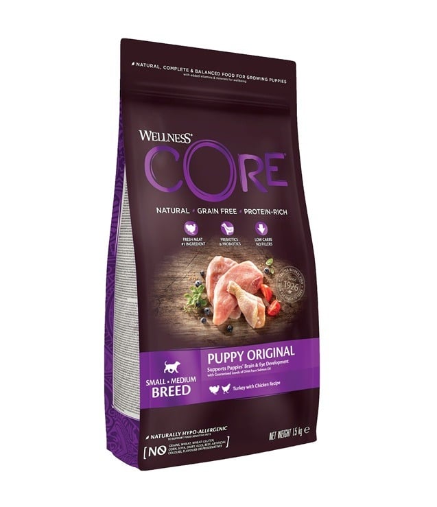 ولنس كور طعام جاف للكلاب الجراء من السلالات الصغيرة والمتوسطة, دجاج وديك رومي, 1.5 كج