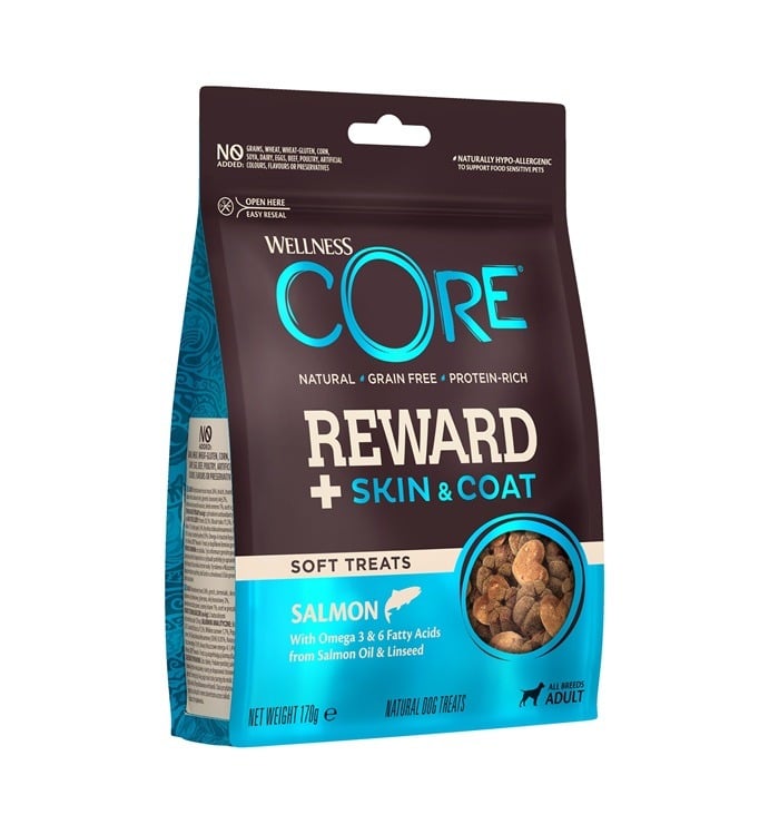 ويلنيس كور ريوورد بلس مكافات بالسلمون لتعزيز صحة الجلد والفرو للكلاب البالغة- 170 جرام