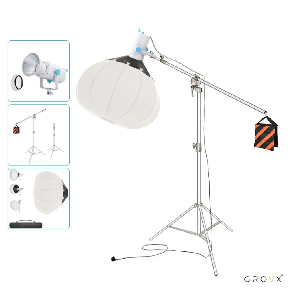 GROVX BF-320 Bi-Color 300W Professional Photography Lighting Package,  for Mobile and Camera, with Lantern Softbox and C Stand