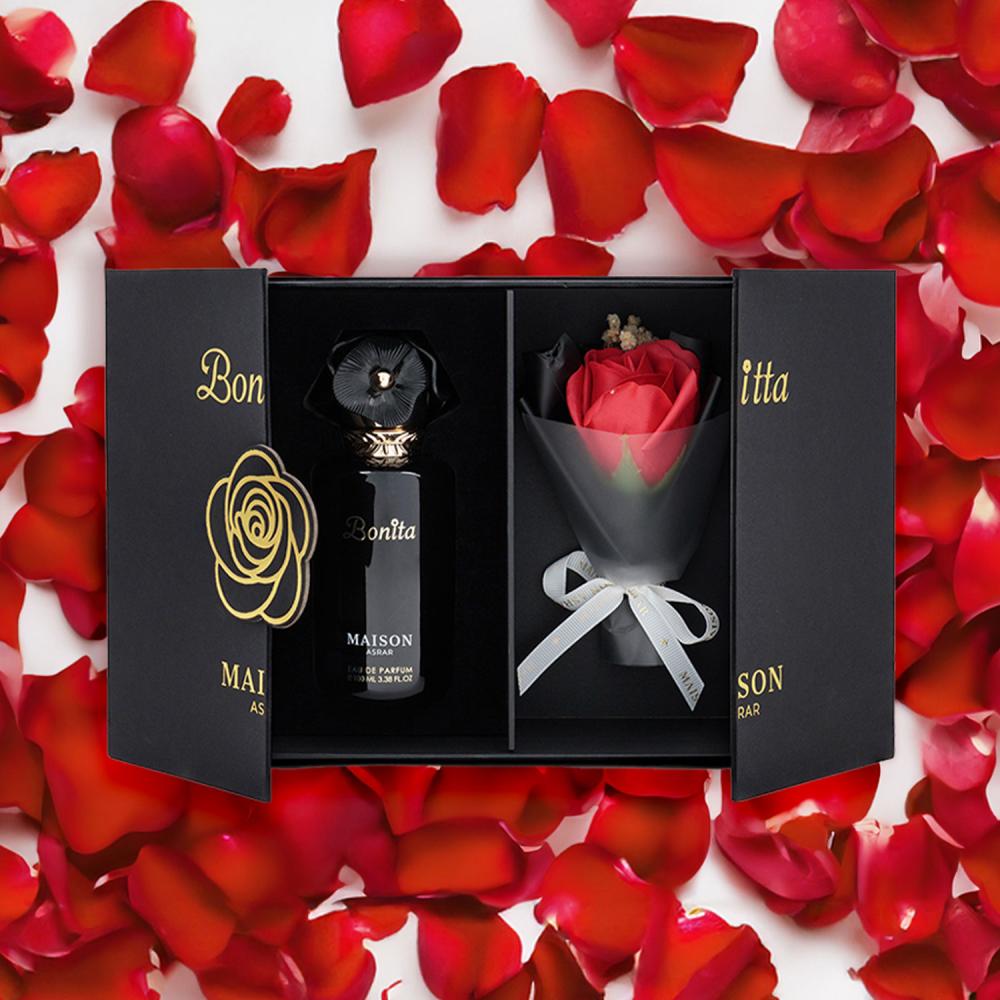 بوكس عطر الوردة 100 مل + وردة حمراء – لمسة فاخرة تزيد من سحر إهداءك