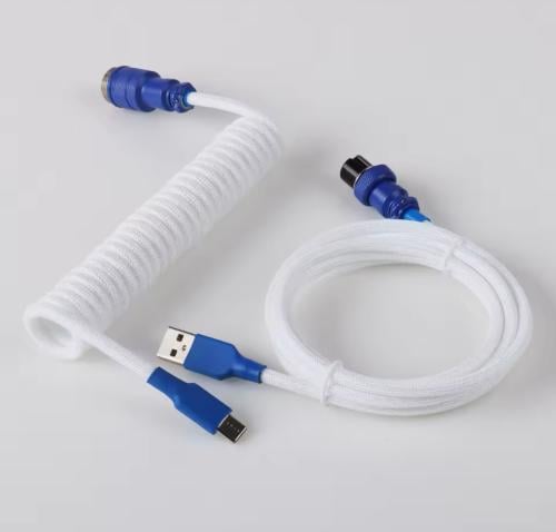 كيبل USB / للكيبورد ملفوف / حلزوني ازرق وابيض