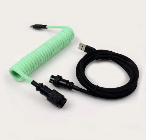 كيبل USB / للكيبورد ملفوف / حلزوني اخضر واسود