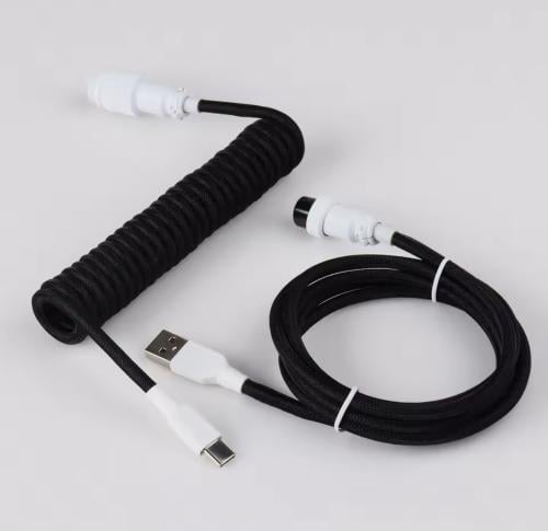 كيبل USB / للكيبورد ملفوف / حلزوني اسود وابيض