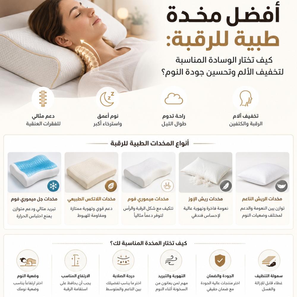 أفضل مخدة طبية للرقبة - كيف تختار الوسادة المناسبة لتخفيف الألم وتحسين جودة النوم؟
