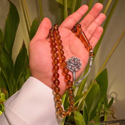 سبحة بكلايت عسلي مع طربزونه فضه