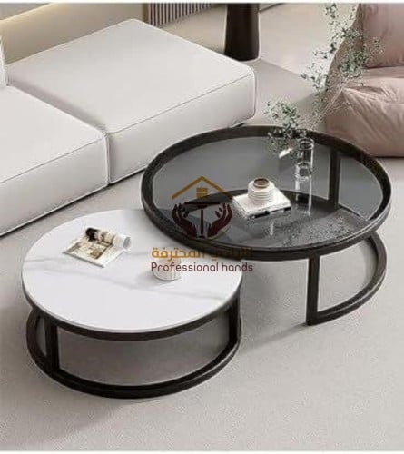 طاوله مزدوج حديد وسطح زجاج
