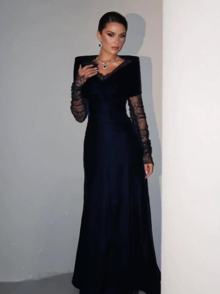 فستان كحلي قطيفه