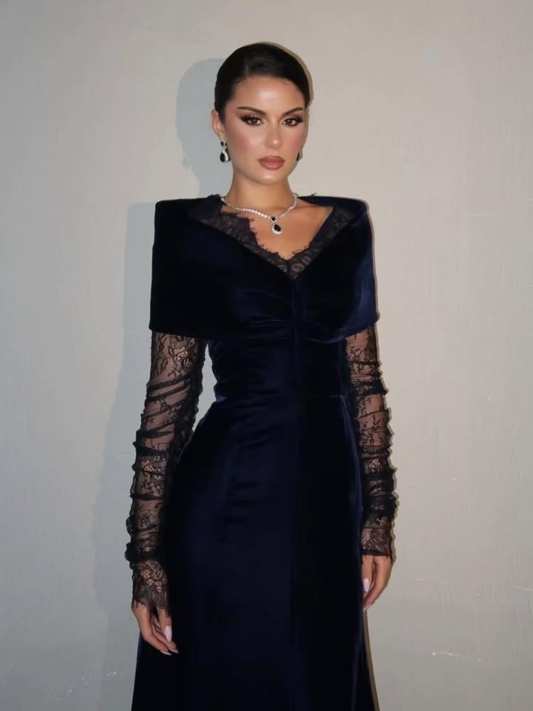 فستان كحلي قطيفه