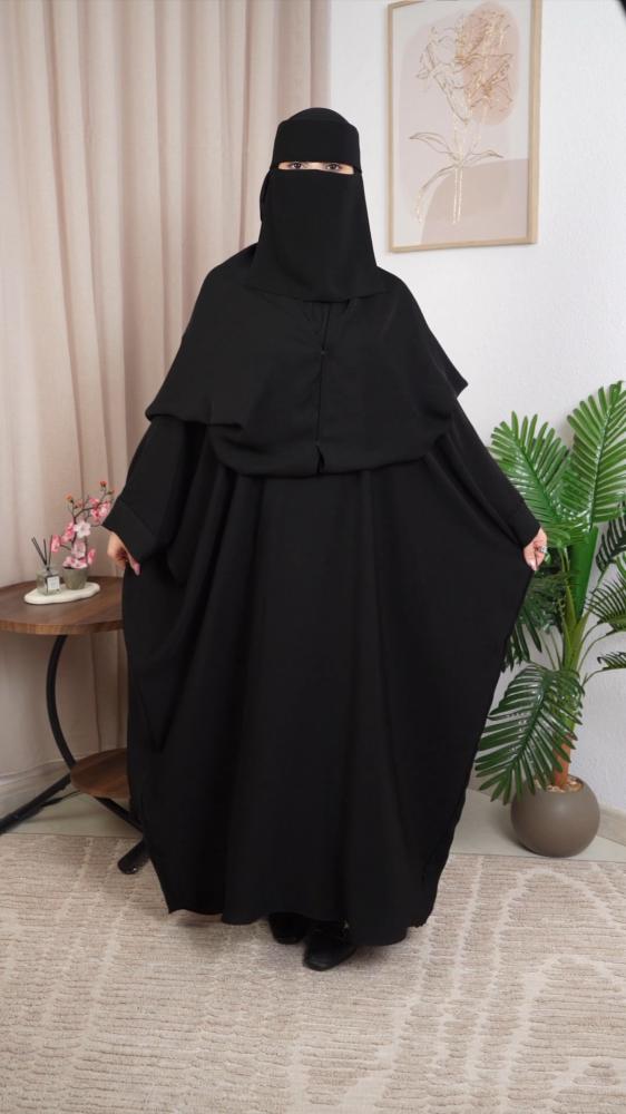 عباية ٢ في ١ مع نقاب هدية ( اكمام أوسع )