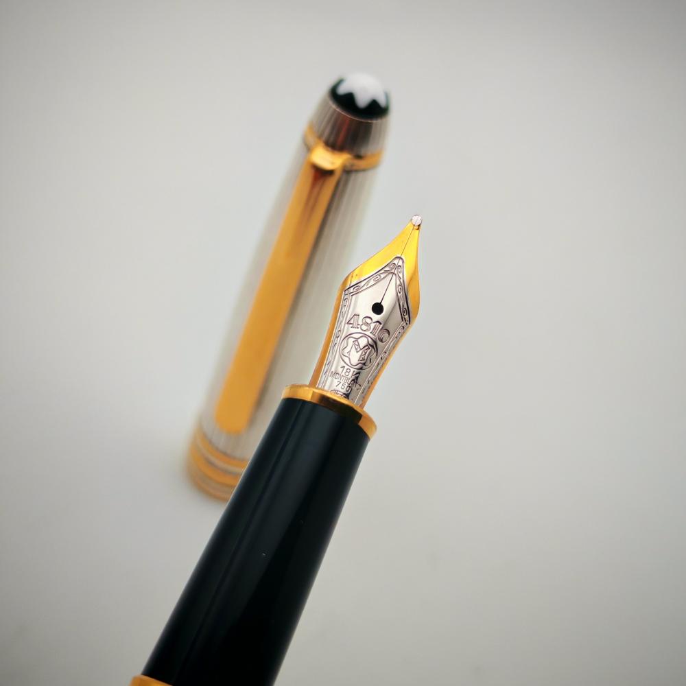 قلم مون بلان ماسترشتوك 144 حبر فاخر مع ريشة ذهبية صلبة 18 قيراط لكتابة سلسة وفخمة. أصلي ومناسب للهواة والمقتنين.