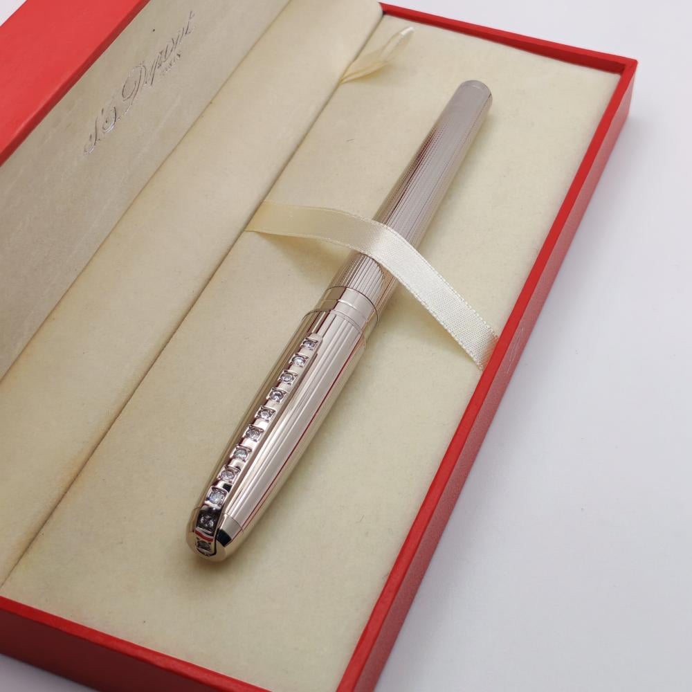 S.T. Dupont Rollerball – Diamond Clip  فضي محفور بأحجار على المشبك