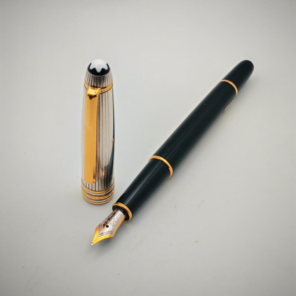 قلم مون بلان ماسترشتوك 144 حبر فاخر مع ريشة ذهبية صلبة 18 قيراط لكتابة سلسة وفخمة. أصلي ومناسب للهواة والمقتنين.