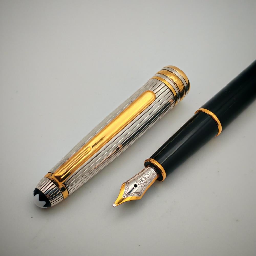 قلم مون بلان ماسترشتوك 144 حبر فاخر مع ريشة ذهبية صلبة 18 قيراط لكتابة سلسة وفخمة. أصلي ومناسب للهواة والمقتنين.