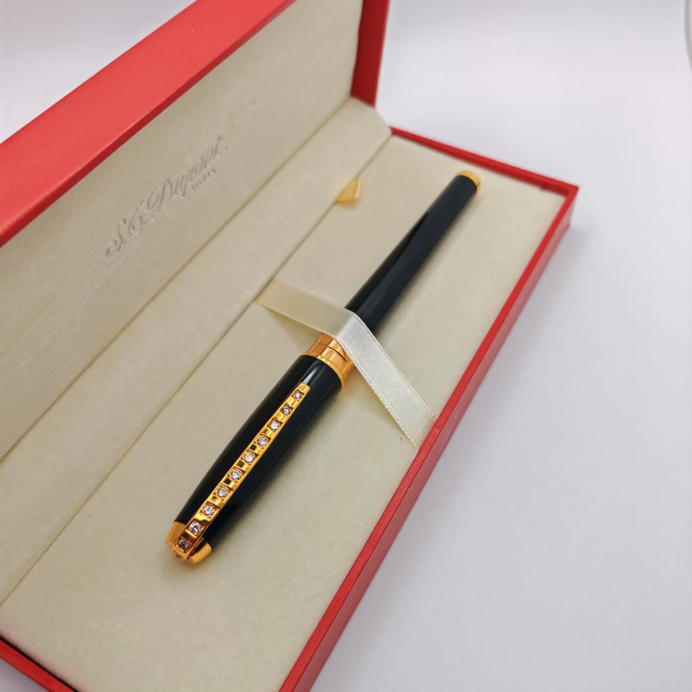 قلم S.T. Dupont Rollerball أسود مطعّم بالأحجار