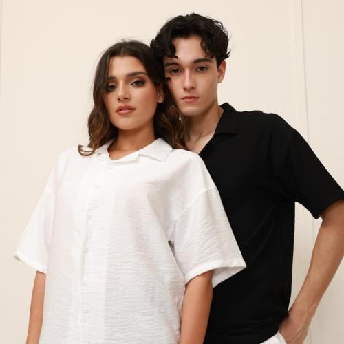 قميص نسائي اوفر سايز ساده بأكمام قصيرة - Oversized...