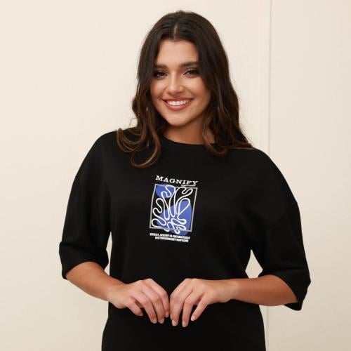 تيشرت اوفر سايز طبي بطبعة خلفية - Oversized T-shir...