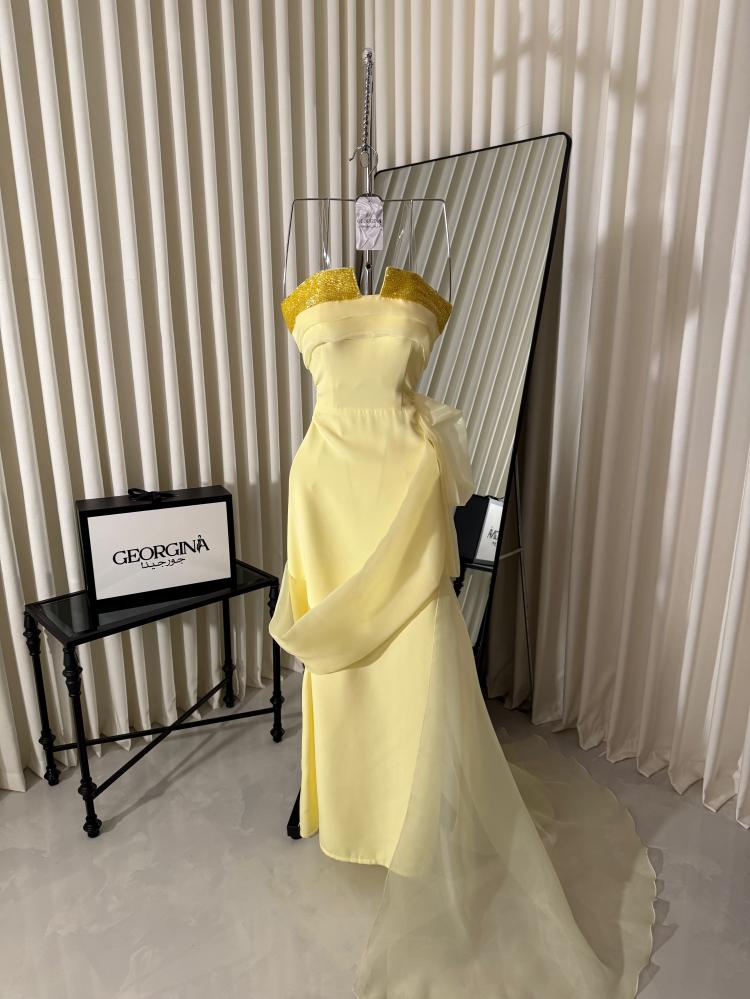 فستان ريتان سهرة ليموني كت مفتوح طويل