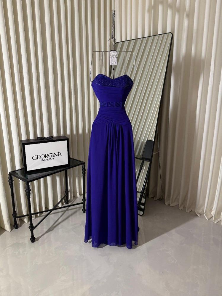 فستان سهرة نيلي ازرق مفتوح طويل شيفون | فستان  ليلان