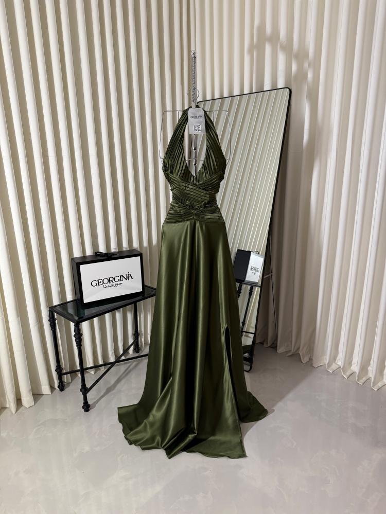 فستان سلفيا سهرة زيتي كت مفتوح طويل