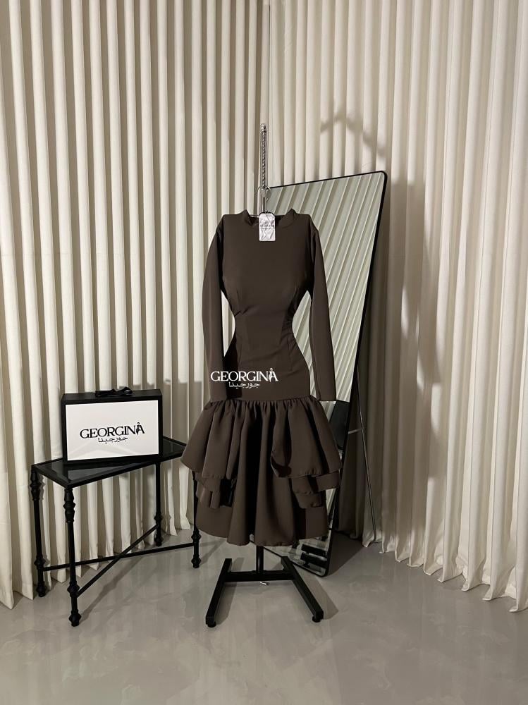 فستان سهرة بني ميدي كرب استرتش | فستان الصباح