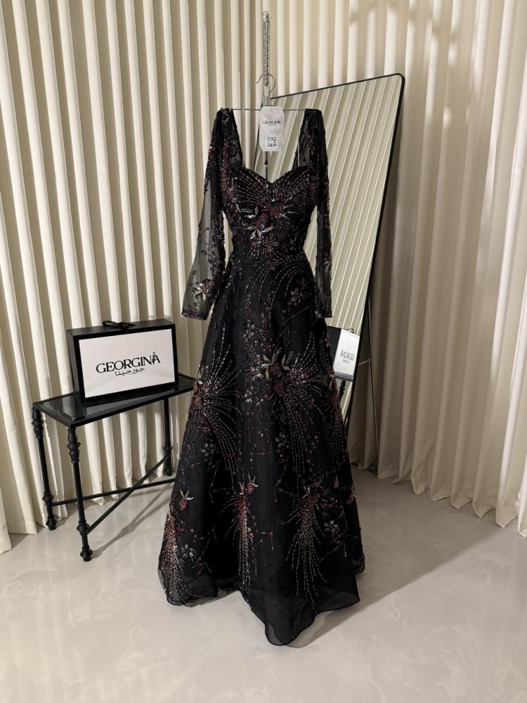 فستان سهرة اسود كم مفتوح طويل | فستان نيفان