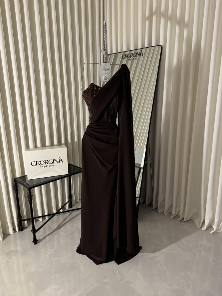 فستان سهرة بني طويل باربي مطرز | فستان حور