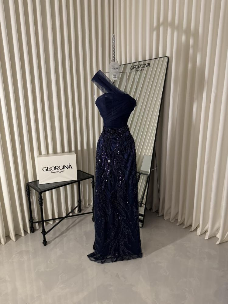 فستان سواره سهرة ازرق طويل تول