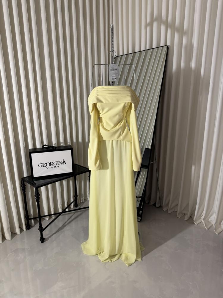 فستان سهرة اصفر طويل باربي تطريز | فستان الوسن