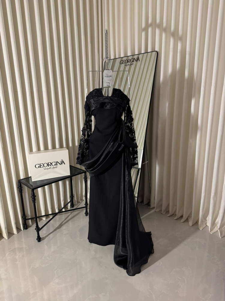 فستان سهرة اسود طويل ترتر وتول | فستان الميثاء