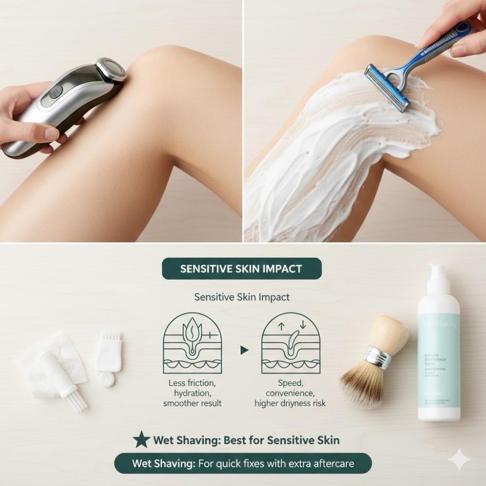 شفرة واحدة.. طريقتان: دليل اختيار بين الحلاقة الرطبة والجافة لبشرتكِ الحساسة