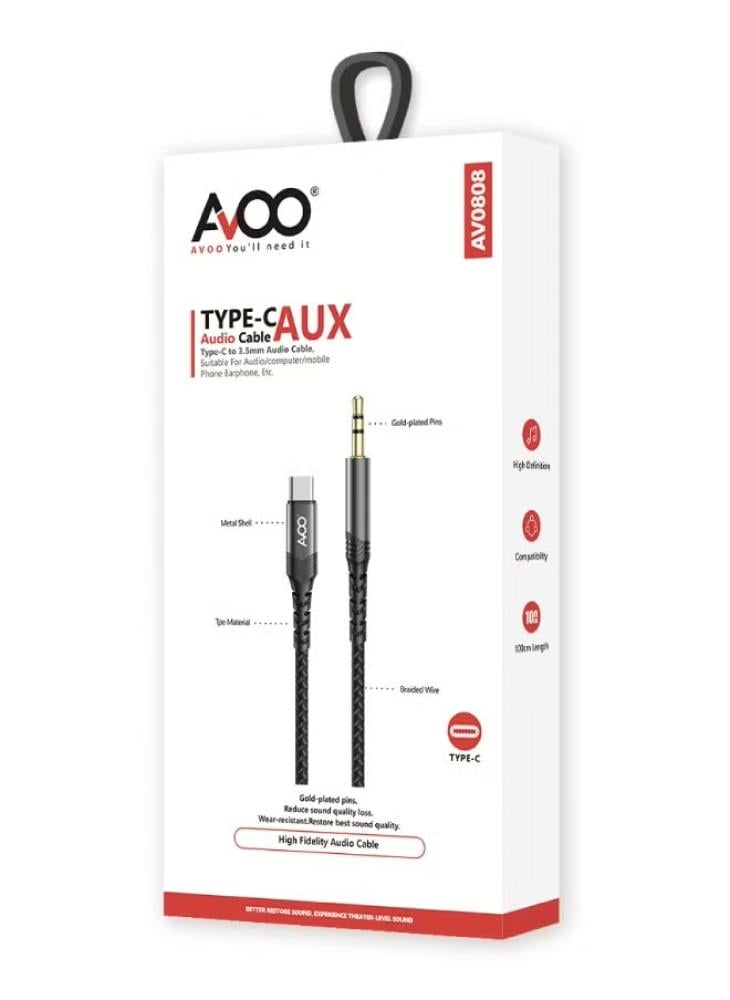 افو - اوكس تايب سي كابل من منفذ Type C إلى Aux مقاس أسود