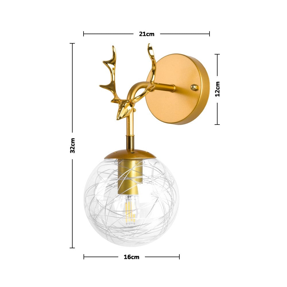 ابليك جداري مودرن رأس غزال مع كرة زجاج شفاف