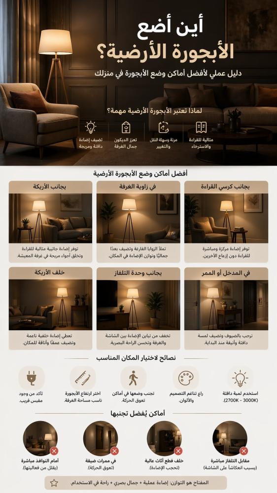 أين أضع الأبجورة الأرضية؟ أفضل أماكن توزيع الأباجورات في المنزل
