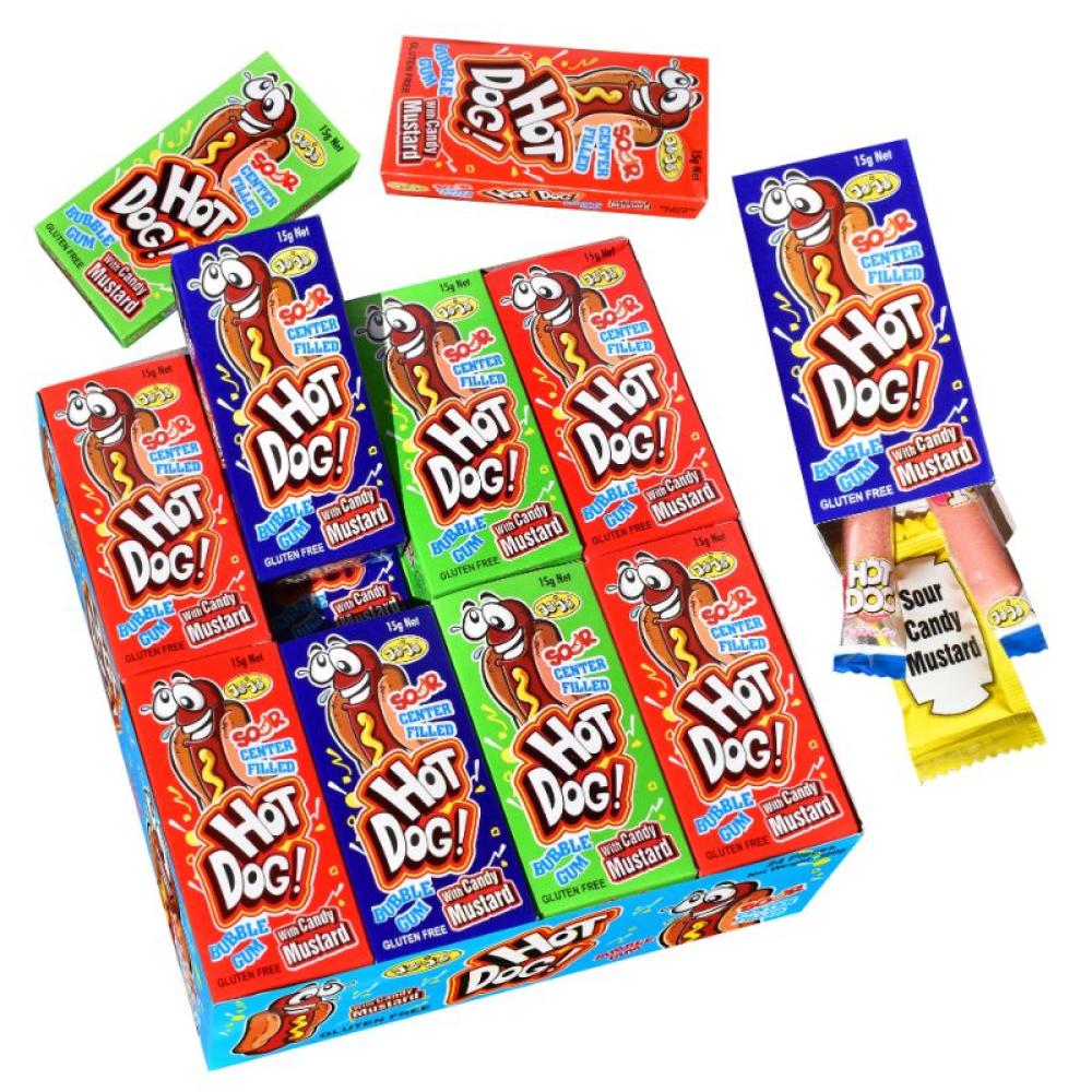 كاندي شكل هودق مع صوص حامض /Jojo Hot Dog Bubble Gum with Sour Candy