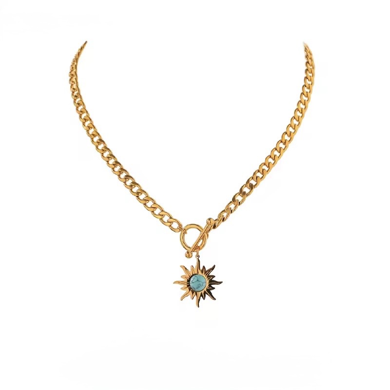 قلادة الشمس الذهبية بحجر فيروزي