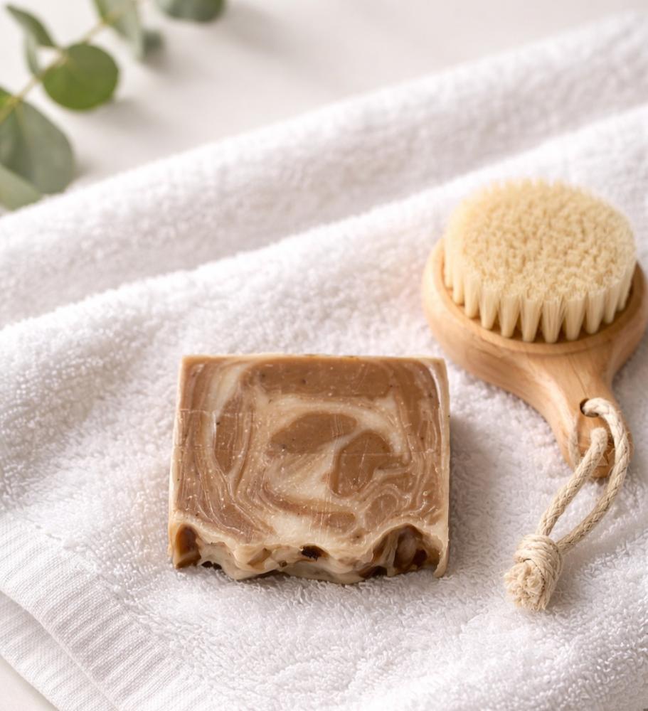 صابون تقشير طبيعي بحبوب الشوفان والقهوة | تنعيم البشرة وإزالة الجلد الميت