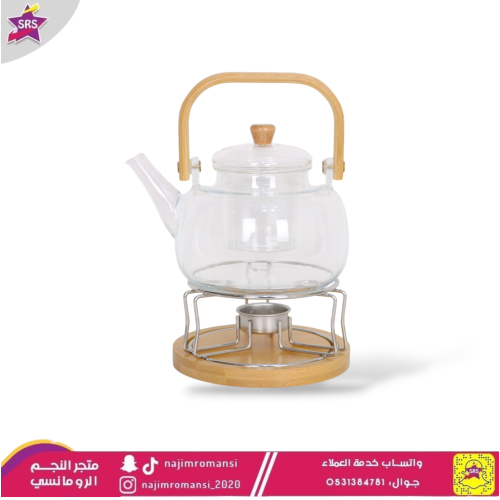 ابريق شاي زجاج مع قاعدة تسخين