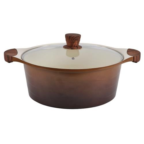 قدر سيراميك بني بغطاء زجاج مقاس 32سم