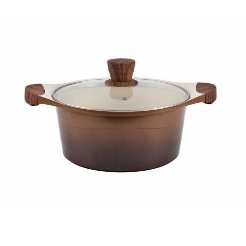 قدر سيراميك بني بغطاء زجاج مقاس 24سم