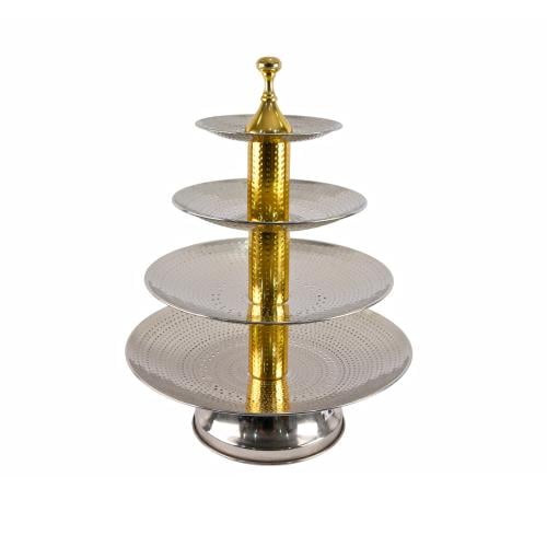 صحن تقديم فاكهة استيل كبير 4دور ذهبي+فضي