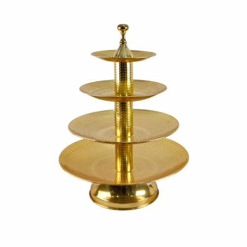 صحن تقديم فاكهة استيل كبير  4دور ذهبي