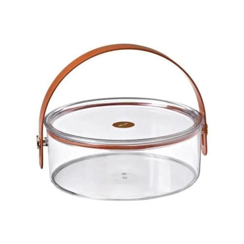 صينية تقديم اكرلك شفافة بغطاء ومقبض بني صغير