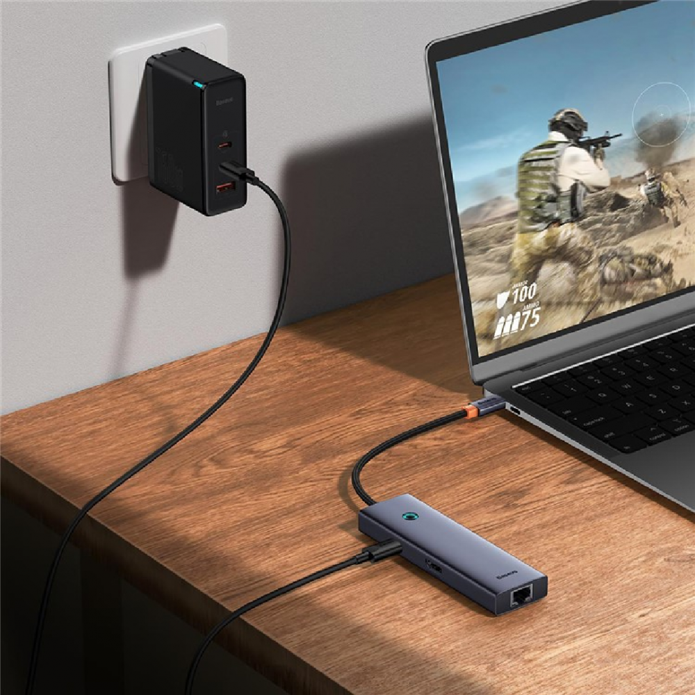 بيسوس - ULTRAJOY SERIES محول منافذ 7 في 1 - رمادي فلكي
