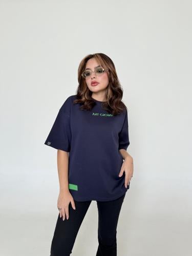 تيشرت اوفر سايز حريمي أزرق كحلي أنيق براند ART CROWN